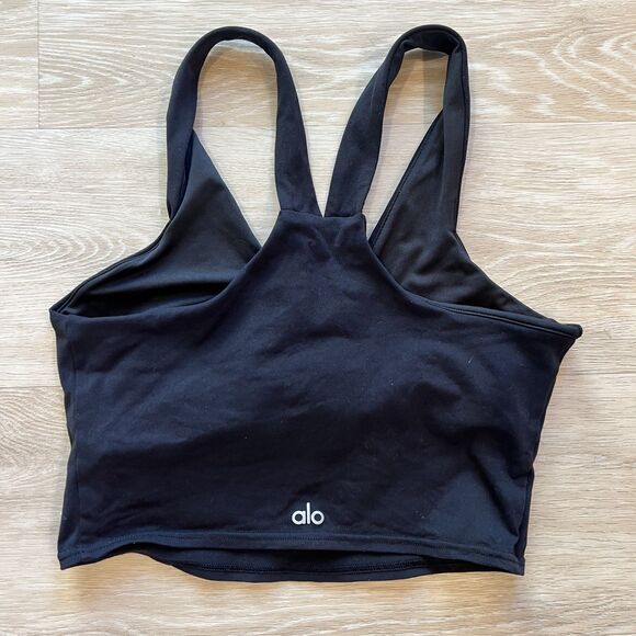 ALO Yoga Airbrush Real Bra Tank Top Cropped Black Women's-Size M - Picture 2 of 4